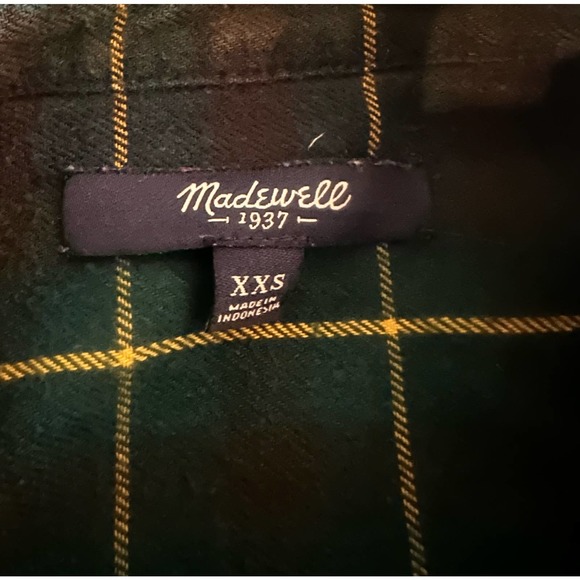 Women XXS Madewell E1495 Oversized Boyshirt Irwin Plaid Button Green Blouse Top - Picture 4 of 4